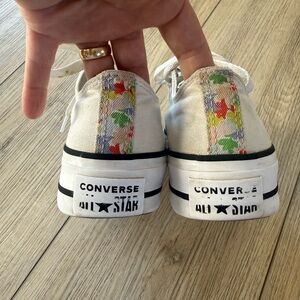 Converse Cream Canvas Platform Sneakers with Floral Back